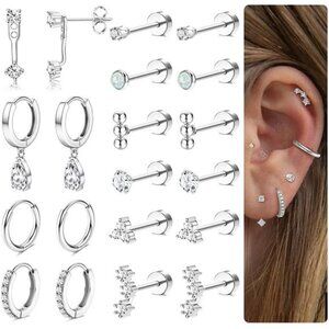 Hypoallergenic Flat Back Earrings Gold Cartilage Earring Sets for